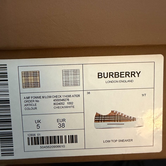 Burberry Tan Plaid Low-Top Sneakers - Picture 5 of 5